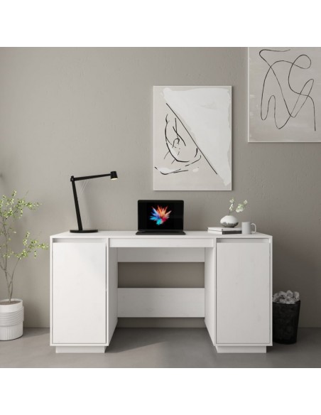 Bureau blanc 140x50x75 cm bois massif de pin