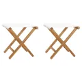 Chaises pliables lot de 2 Bois teck solide et tissu Blanc crème