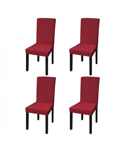 Housse de chaise droite extensible 4 pcs Bordeaux