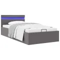 Cadre de lit à rangement avec LED Gris Similicuir 90x200 cm