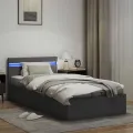 Cadre de lit à rangement avec LED Gris Similicuir 90x200 cm
