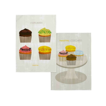 Paño de Cocina HappyFriday Cupcakes Multicolor 70 x 50 cm (2 Unidades