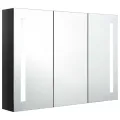 Armoire de salle de bain à miroir LED 89x14x62 cm noir brillant