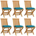 Chaises de jardin et coussins bleu clair lot de 6 Bois de teck