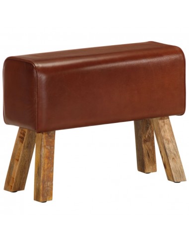 Banc saut de cheval 58 cm marron cuir véritable et manguier