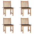 Chaises de jardin lot de 4 avec coussins Bois de teck massif