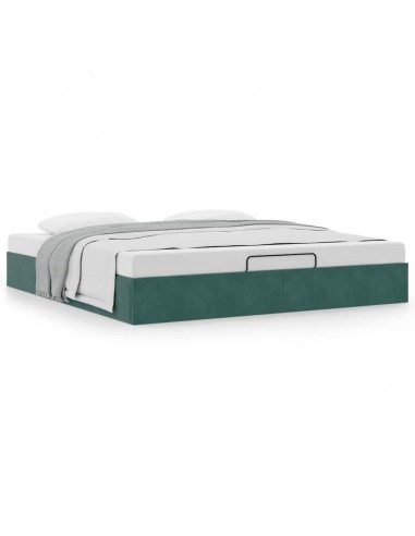  Cadre de lit ottoman sans matelas vert foncé 160x200 cm velours