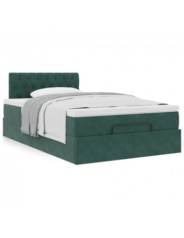 Cadre de lit ottoman avec matelas vert foncé 120x200 cm velours