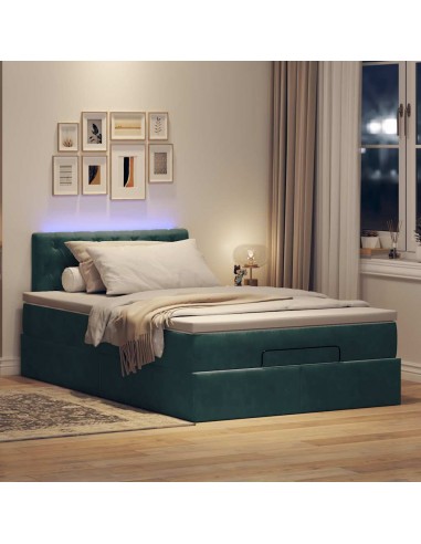 Cadre de lit ottoman avec matelas vert foncé 120x200 cm velours