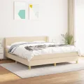 cadre de lit avec matelas Crème 160x200 cm Tissu