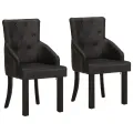 Chaises à manger lot de 2 noir cuir de chèvre véritable