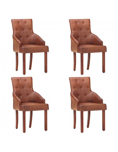 Chaises à manger lot de 4 marron cuir de chèvre véritable