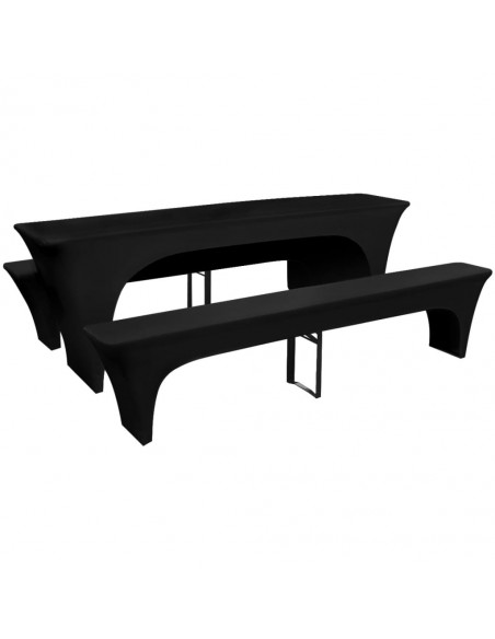 3 housses pour table et bancs de bière Extensible Noir 220 x 70 x 80cm