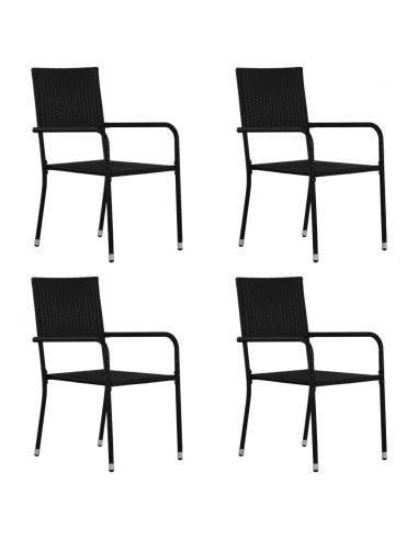 Chaise à dîner de jardin empilable lot de 4 noir résine tressée