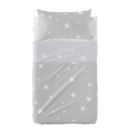 Set di Lenzuola HappyFriday Basic Kids Little star Grigio Culla Neonat