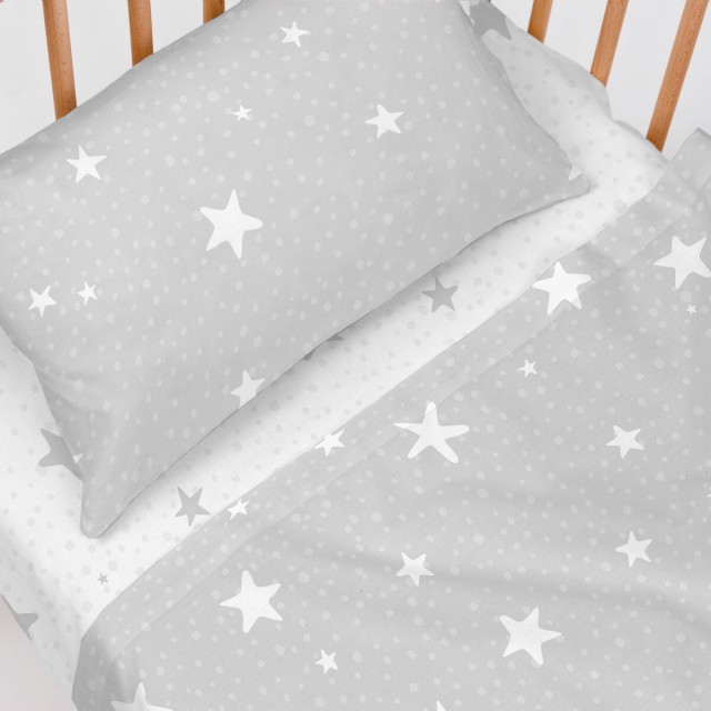 Jeu de draps HappyFriday Basic Kids Little star Gris Lit de bébé 2 P