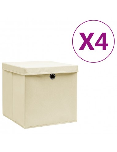 Boîtes de rangement avec couvercles 4 pcs 28x28x28 cm Crème