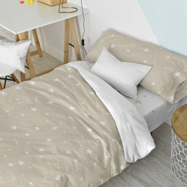 Dekbedovertrek set HappyFriday Basic Kids Beige Bed van 105 2 Onderdel