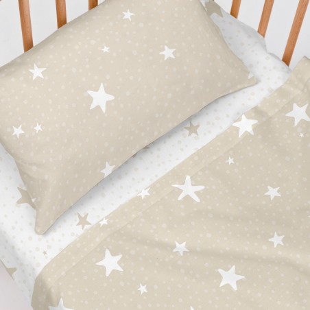 Set di Lenzuola HappyFriday Basic Kids Little star Beige Culla Neonato
