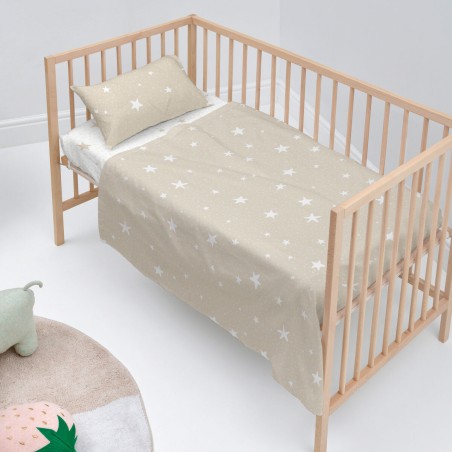Juego de Sábanas HappyFriday Basic Kids Little star Beige Cuna de Beb