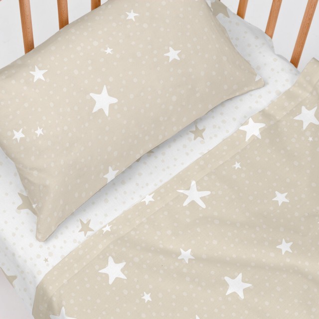 Bedding set HappyFriday Basic Kids Little star Beige Baby Crib 2 Piece