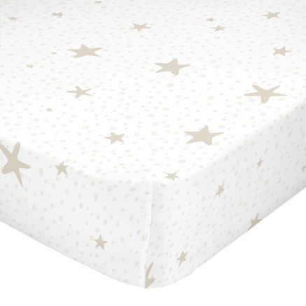 Drap housse HappyFriday BASIC KIDS Blanc Beige 70 x 140 x 14 cm Etoile