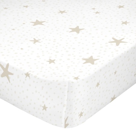 Onderlaken HappyFriday BASIC KIDS Wit Beige 70 x 140 x 14 cm Sterren