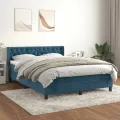 cadre de lit et matelas Bleu foncé 140x200cm Velours