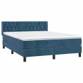 cadre de lit et matelas Bleu foncé 140x200cm Velours