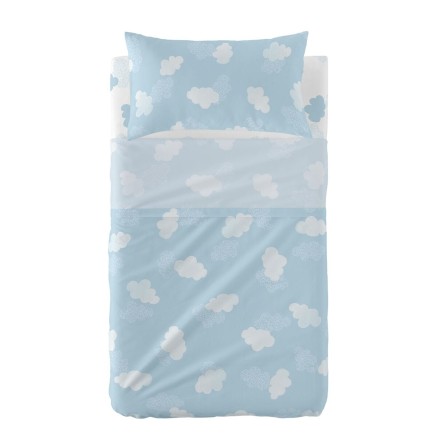 Set di Lenzuola HappyFriday Basic Kids Clouds Azzurro Culla Neonato 2
