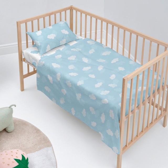 Set di Lenzuola HappyFriday Basic Kids Clouds Azzurro Culla Neonato 2