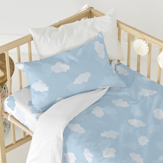 Onderlaken HappyFriday BASIC KIDS Blauw Wit 70 x 140 x 14 cm Wolken