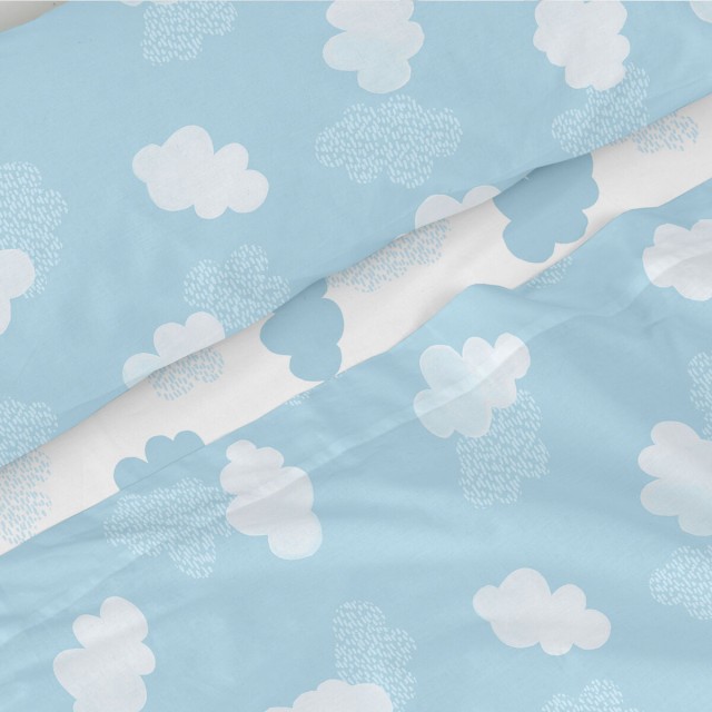 Set beddengoed HappyFriday Basic Kids Clouds Blauw Bed van 105 180 x 2