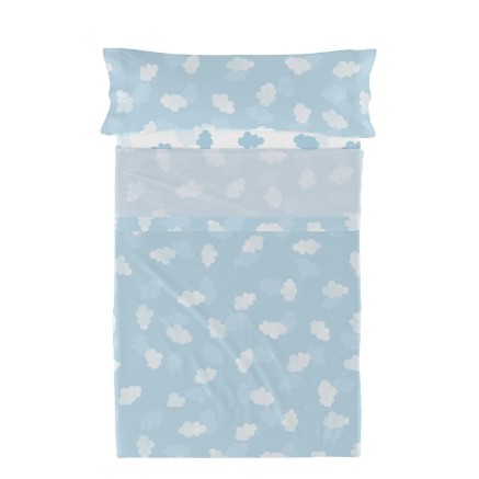 Jeu de draps HappyFriday Basic Kids Clouds Bleu Lit 1 persone 2 Pièce