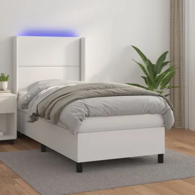 cadre de lit matelas LED Blanc 100x200 cm Similicuir