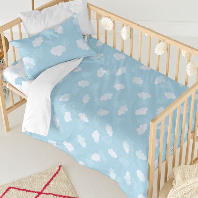 Dekbedovertrek set HappyFriday Basic Kids Blauw Wieg voor baby's 2 Ond