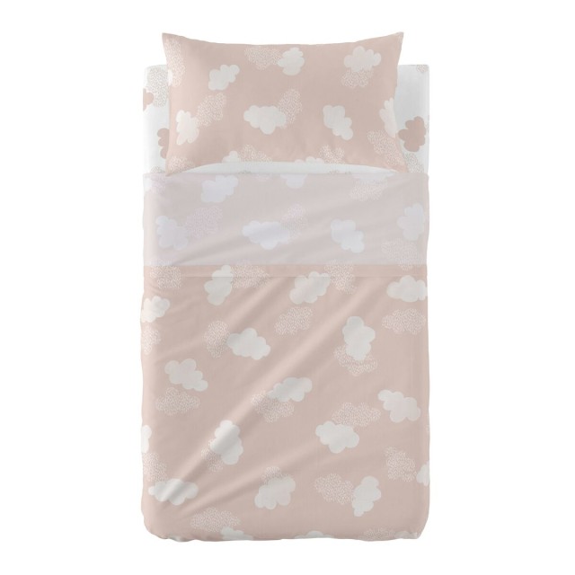 Set di Lenzuola HappyFriday Basic Kids Clouds Rosa Culla Neonato 2 Pez