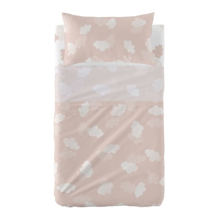 Jeu de draps HappyFriday Basic Kids Clouds Rose Lit de bébé 2 Pièce
