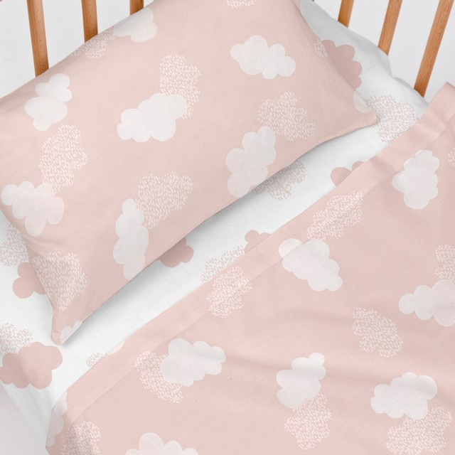Bettwäsche-Set HappyFriday Basic Kids Clouds Rosa Babybettchen 2 Stü