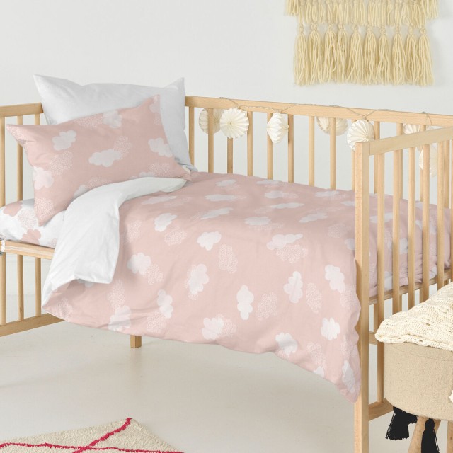 Dekbedovertrek set HappyFriday Basic Kids Roze Wieg voor baby's 2 Onde