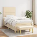 cadre de lit et matelas Crème 90x190 cm Tissu