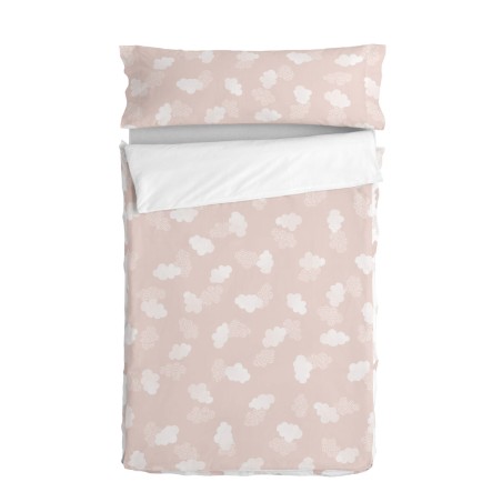 Quilt Cover without Filling HappyFriday Basic Kids Clouds Pink 105 x 2