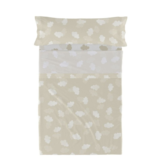 Jeu de draps HappyFriday Basic Kids Clouds Beige Lit 1 persone 180 x 2