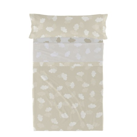 Jeu de draps HappyFriday Basic Kids Clouds Beige Lit 1 persone 180 x 2
