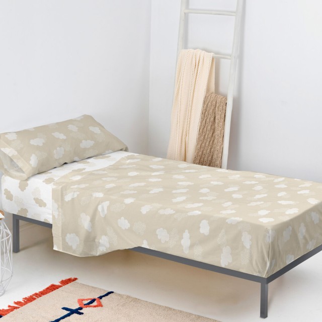 Juego de Sábanas HappyFriday Basic Kids Clouds Beige Cama de 105 180