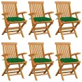 Chaises de jardin avec coussins vert lot de 6 Bois teck massif