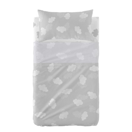 Set di Lenzuola HappyFriday Basic Kids Clouds Grigio Culla Neonato 2 P 2
