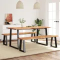 Ensemble à manger 3 pcs avec bord vivant bois massif d'acacia