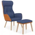 Chaise de relaxation avec repose-pied Bleu Similicuir et tissu