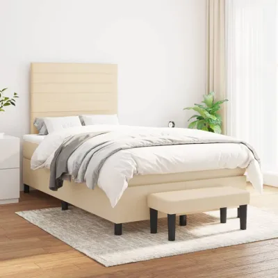 cadre de lit avec matelas Crème 120x200 cm Tissu
